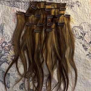 100% Human Hair Clip In Hair Extensions Brown Blonde Balayage 16”